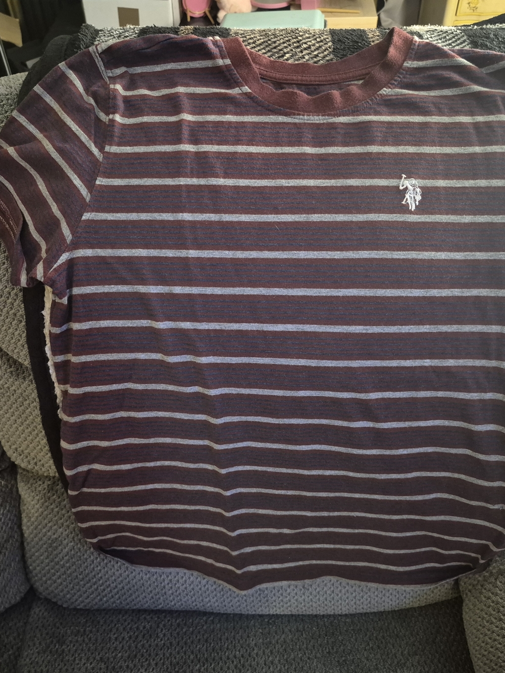 U.S. Polo Assn. Burgundy & Light Gray Striped Short Sleeve Tee